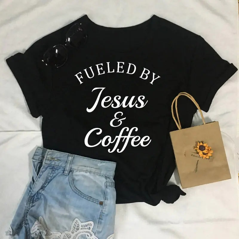 Jesus Coffee Graphic Tee - Trendy Short Sleeve Shirt
