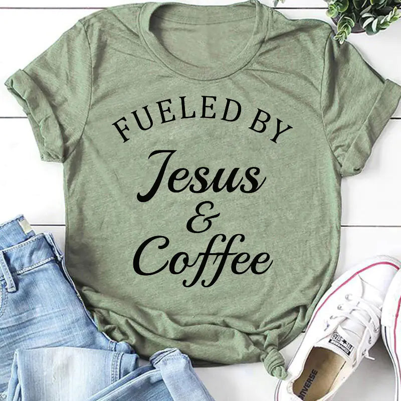 Jesus Coffee Graphic Tee - Trendy Short Sleeve Shirt