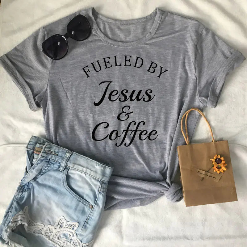 Jesus Coffee Graphic Tee - Trendy Short Sleeve Shirt