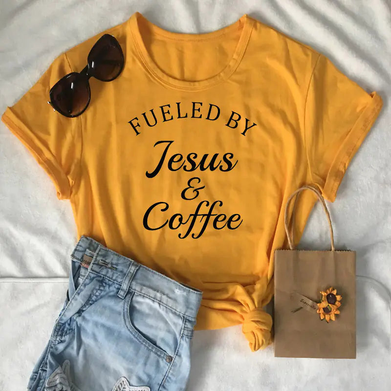 Jesus Coffee Graphic Tee - Trendy Short Sleeve Shirt