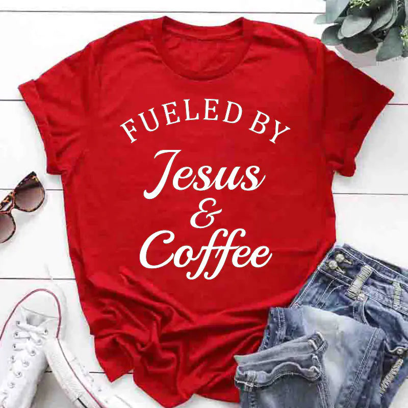 Jesus Coffee Graphic Tee - Trendy Short Sleeve Shirt