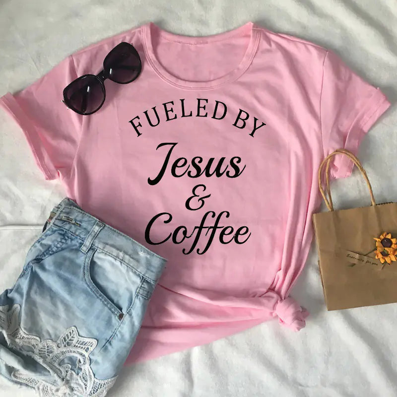 Jesus Coffee Graphic Tee - Trendy Short Sleeve Shirt