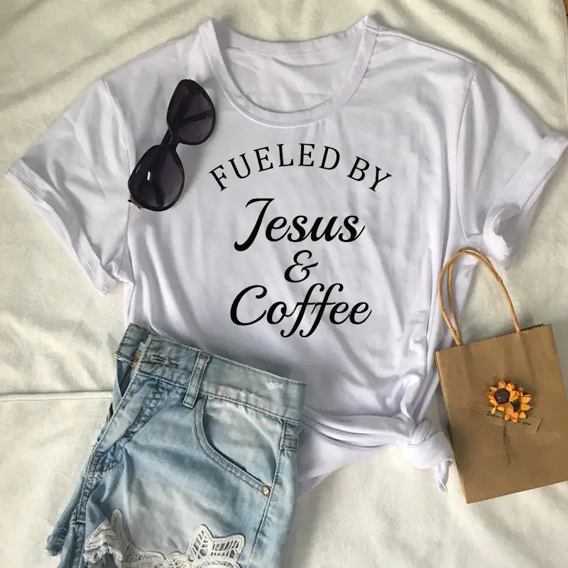 Jesus Coffee Graphic Tee - Trendy Short Sleeve Shirt